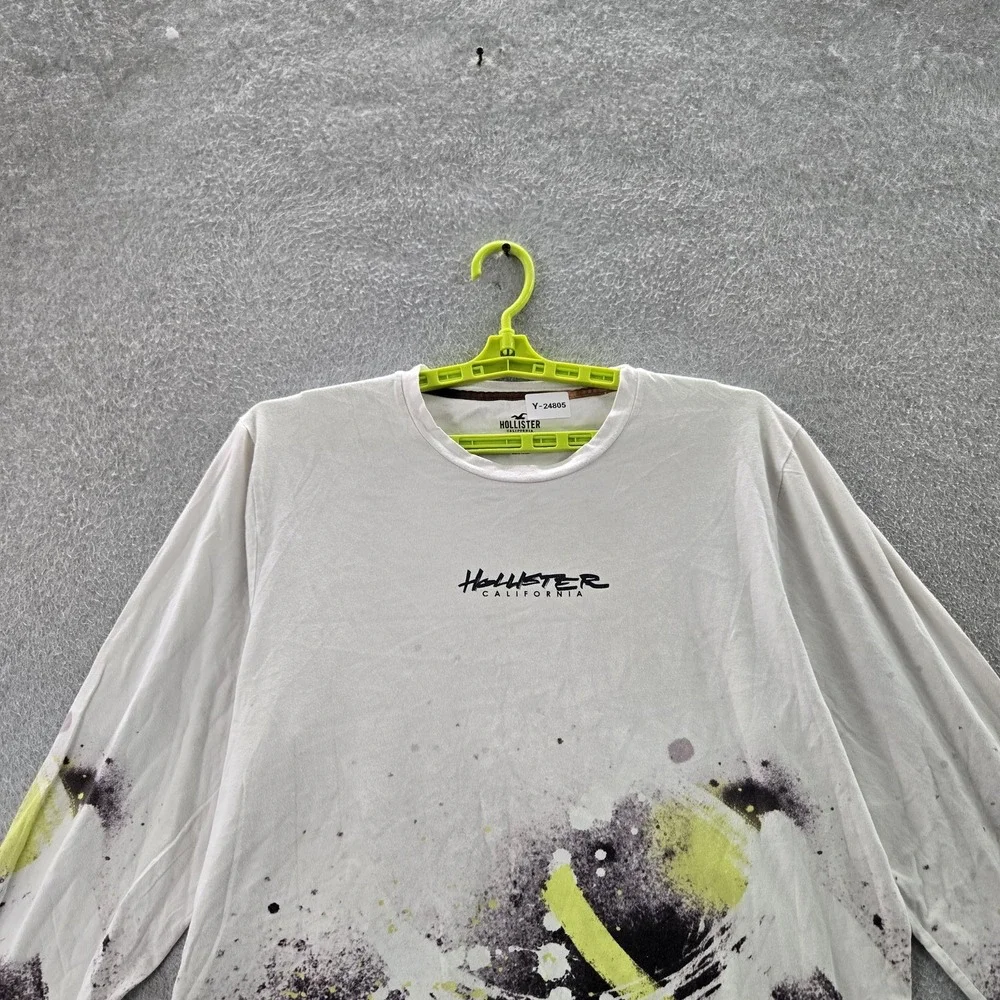 Hollister Women Shirt XL White Graphic Print Abstract Art Long Sleeve Logo‎